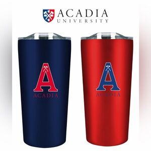 NWT Acadia University 18 oz. Soft Touch Tumblers - Blue and Red
